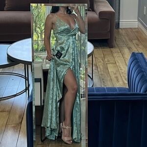 Lulus Forever Exquisite Sage Green Satin Surplice Maxi Dress